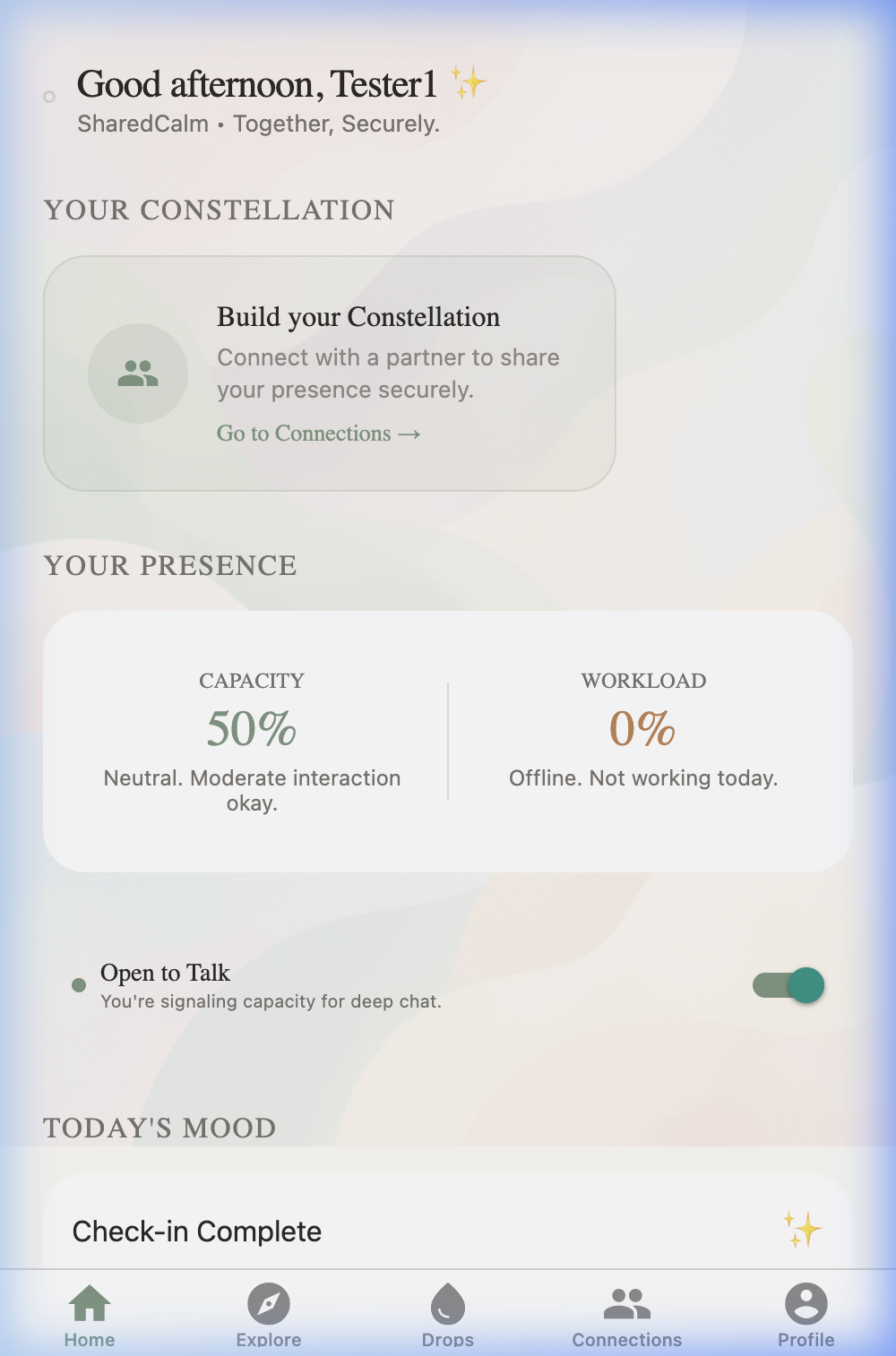 SharedCalm App Home Screen